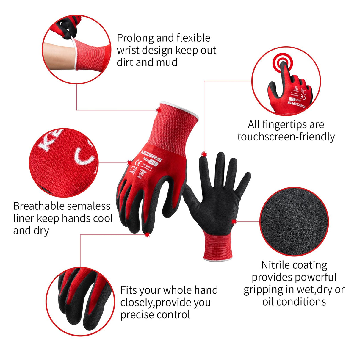 KEZERS gloves show dexterity for delicate assembly and grip control.