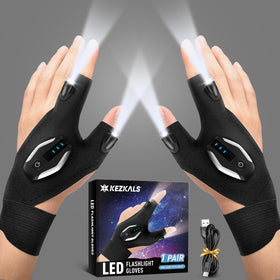 KEZKALS Rechargeable LED gloves in gift box, ready for Father's Day gifting.