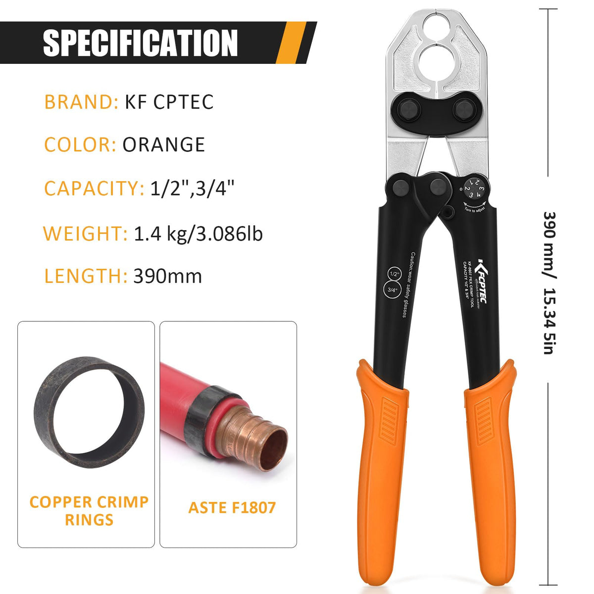 KF CPTEC PEX crimp tool for 3/4 inch rings ensures secure joints