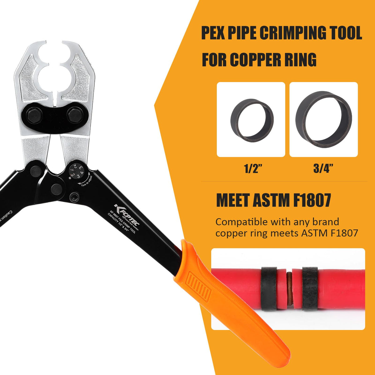 KF CPTEC PEX crimp tool with go/no-go gauge checks crimp diameter