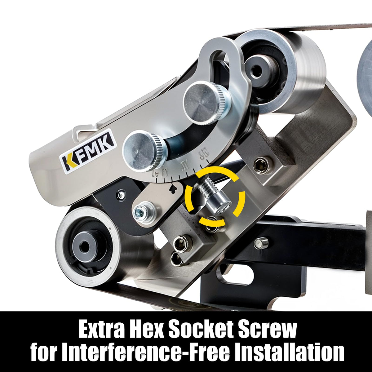 Adjustable clearance adapts to belt thickness for safe use.