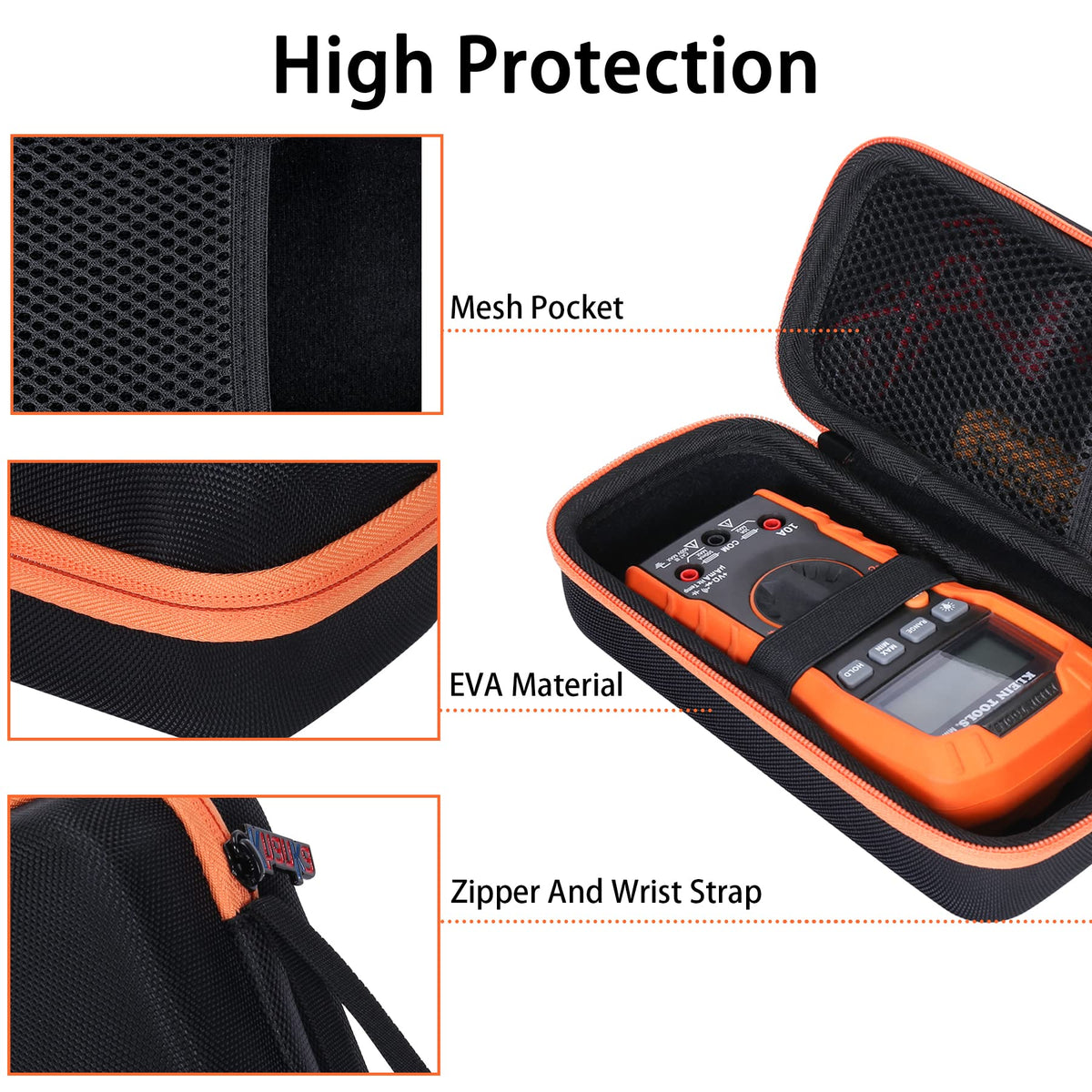 Khanka zipper closure and wrist strap facilitate easy one-handed carry