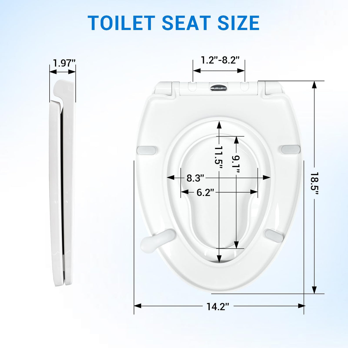 KHE toilet seat featuring no-touch handle for hygienic lid lifting.