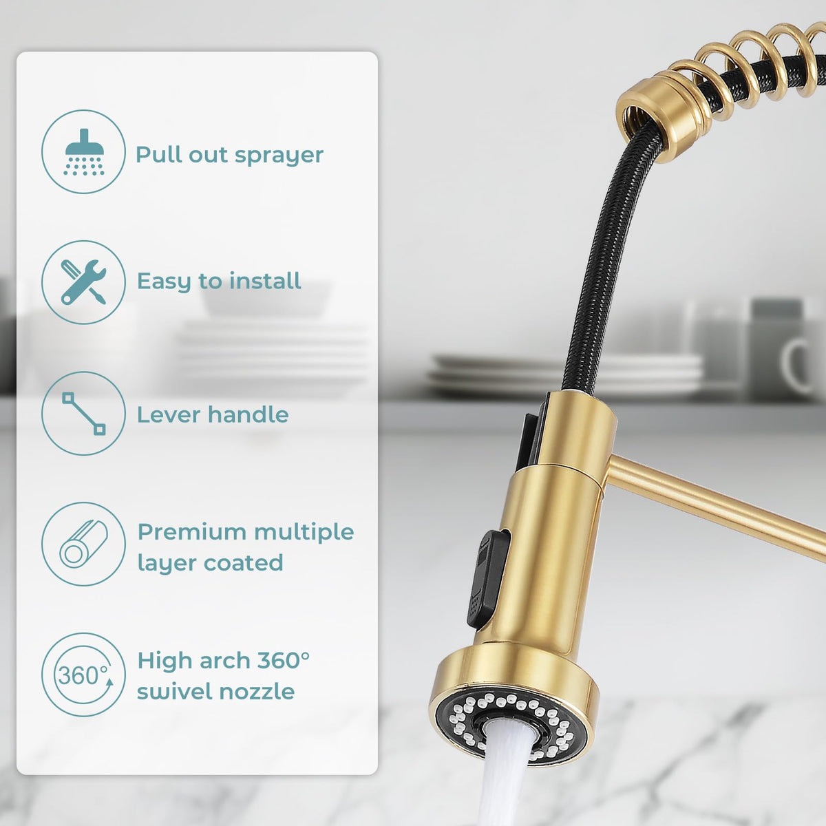 KHQF 360-degree swivel spout demonstration for easy pot filling and cleaning.