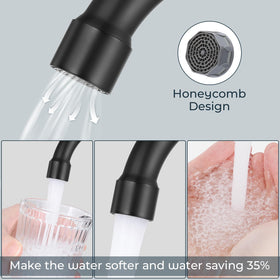 KHQF 360-degree swivel spout provides flexible reach in tight bathrooms