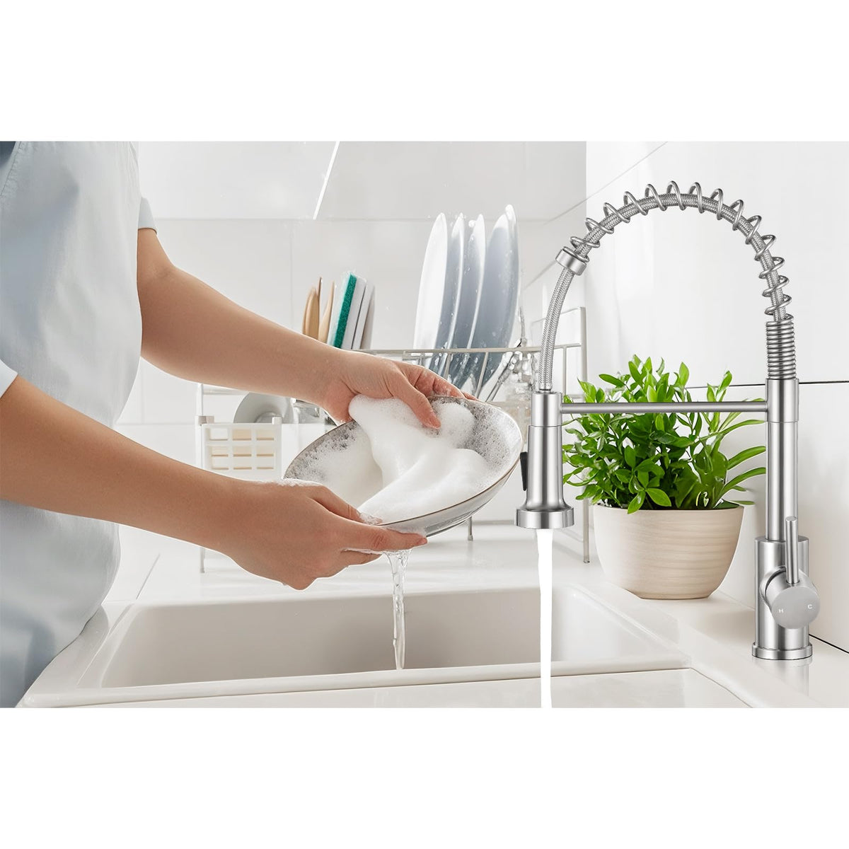 KHQF high-arc spout offers ample clearance for pots and pans.
