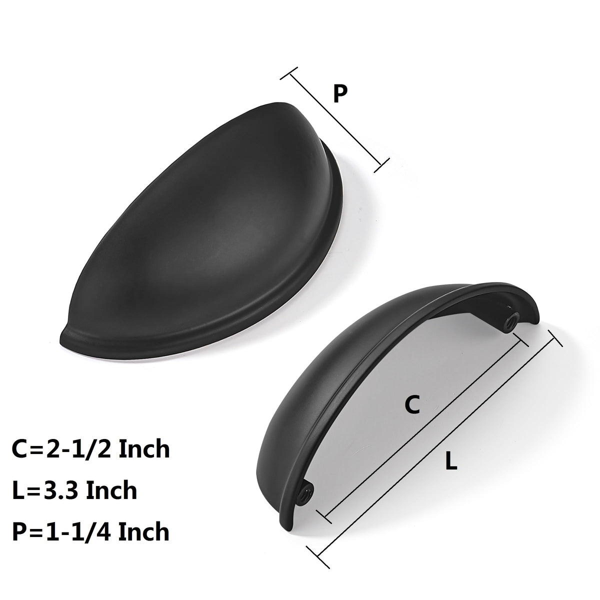 Khtumeware kitchen hardware matte black cup pull enhances cabinetry style.