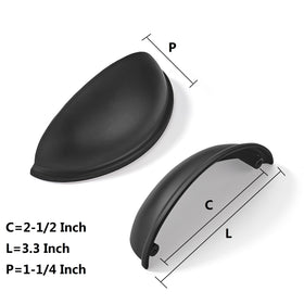 Khtumeware kitchen hardware matte black cup pull enhances cabinetry style.
