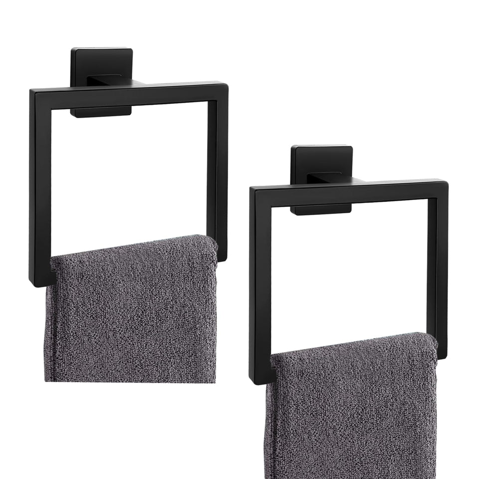Kiakuoow 2-piece matte black square towel ring set for neat towel storage