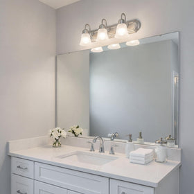 Kichler three-light fixture adds clean silhouette to any bathroom.
