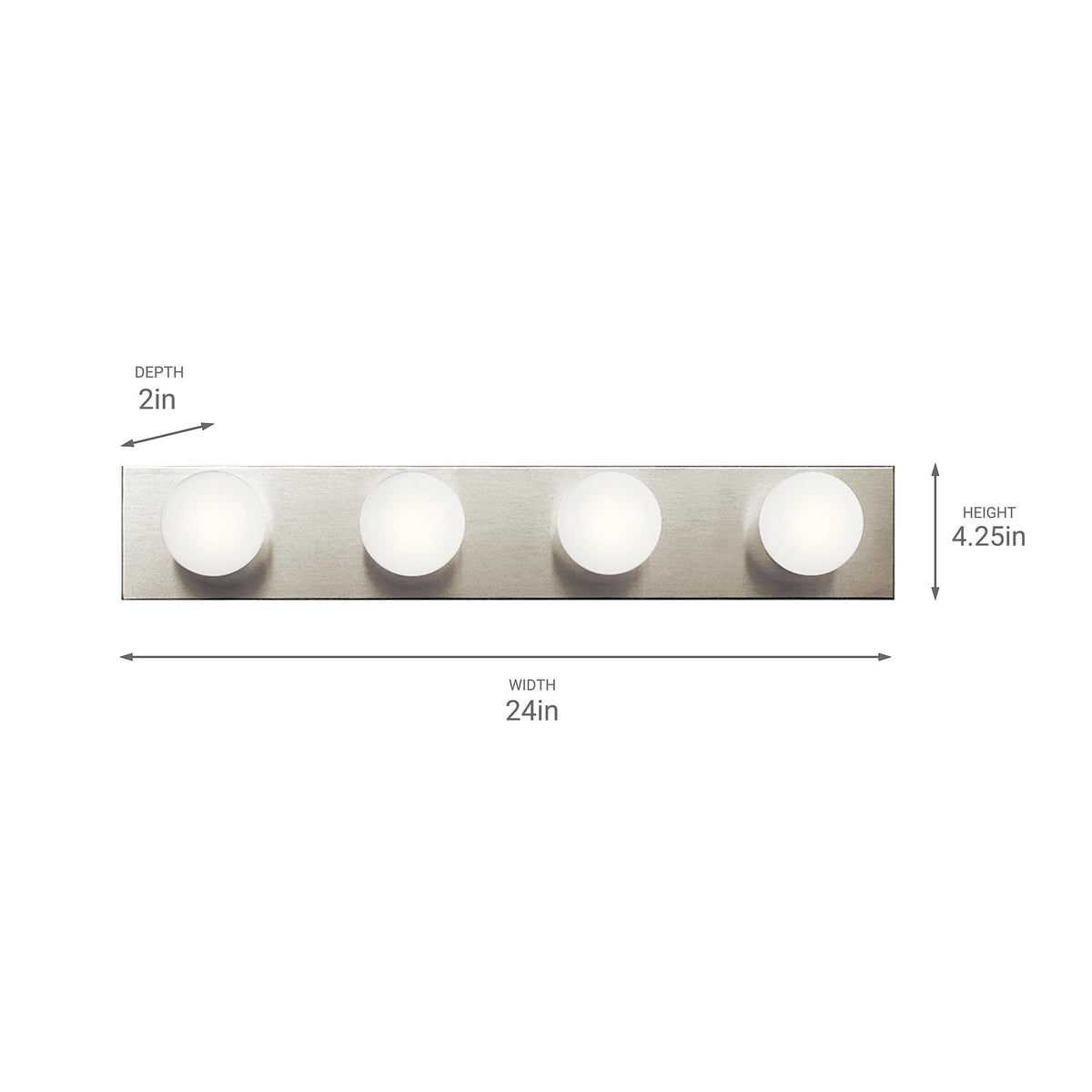 Wall-mounted 24-inch bath light above the mirror by Kichler 624NI.