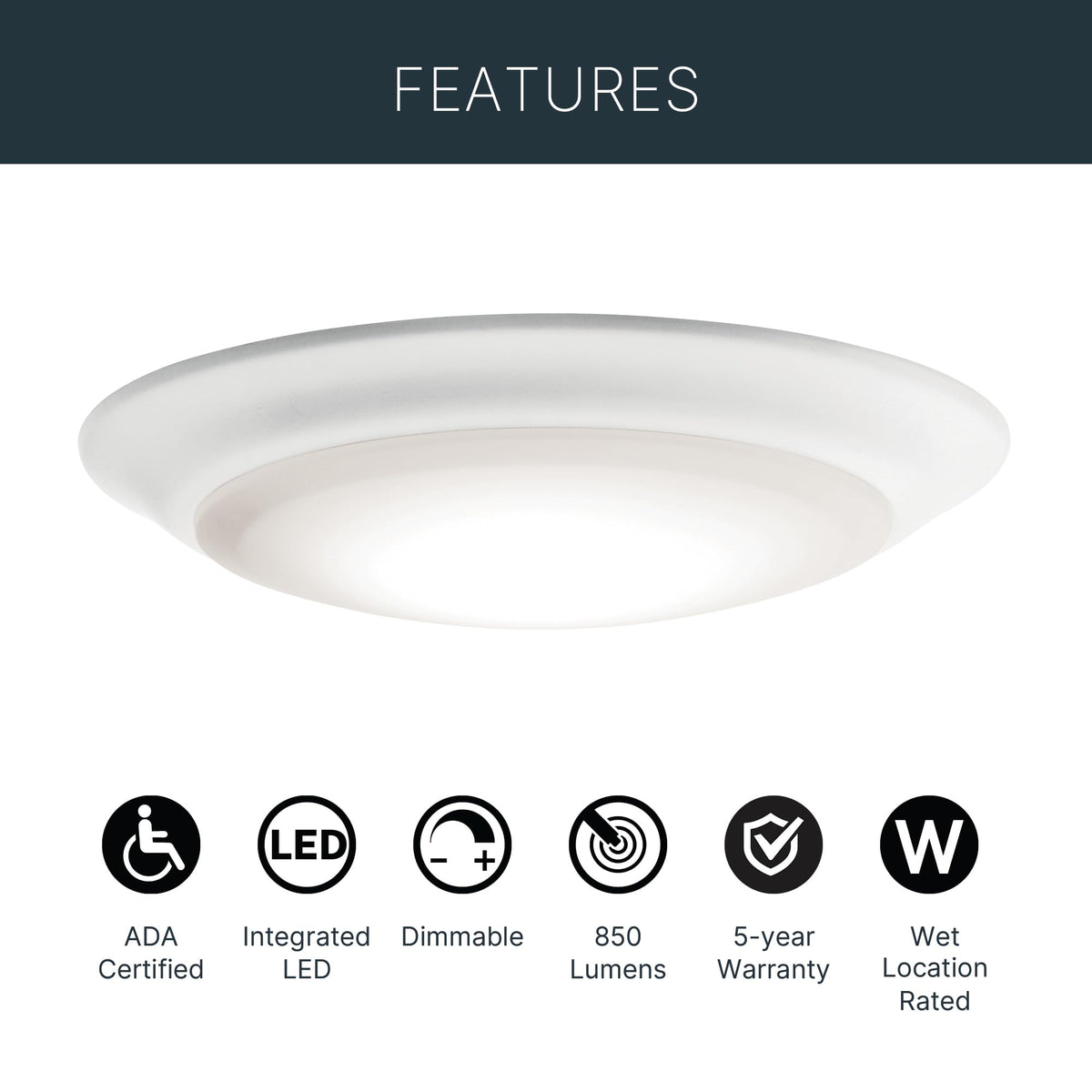 Kichler Gen I LED downlight dimmed warm light demonstrates soft ambience with 2700K output.