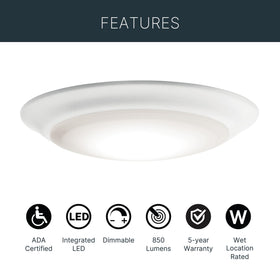Kichler Gen I LED downlight dimmed warm light demonstrates soft ambience with 2700K output.