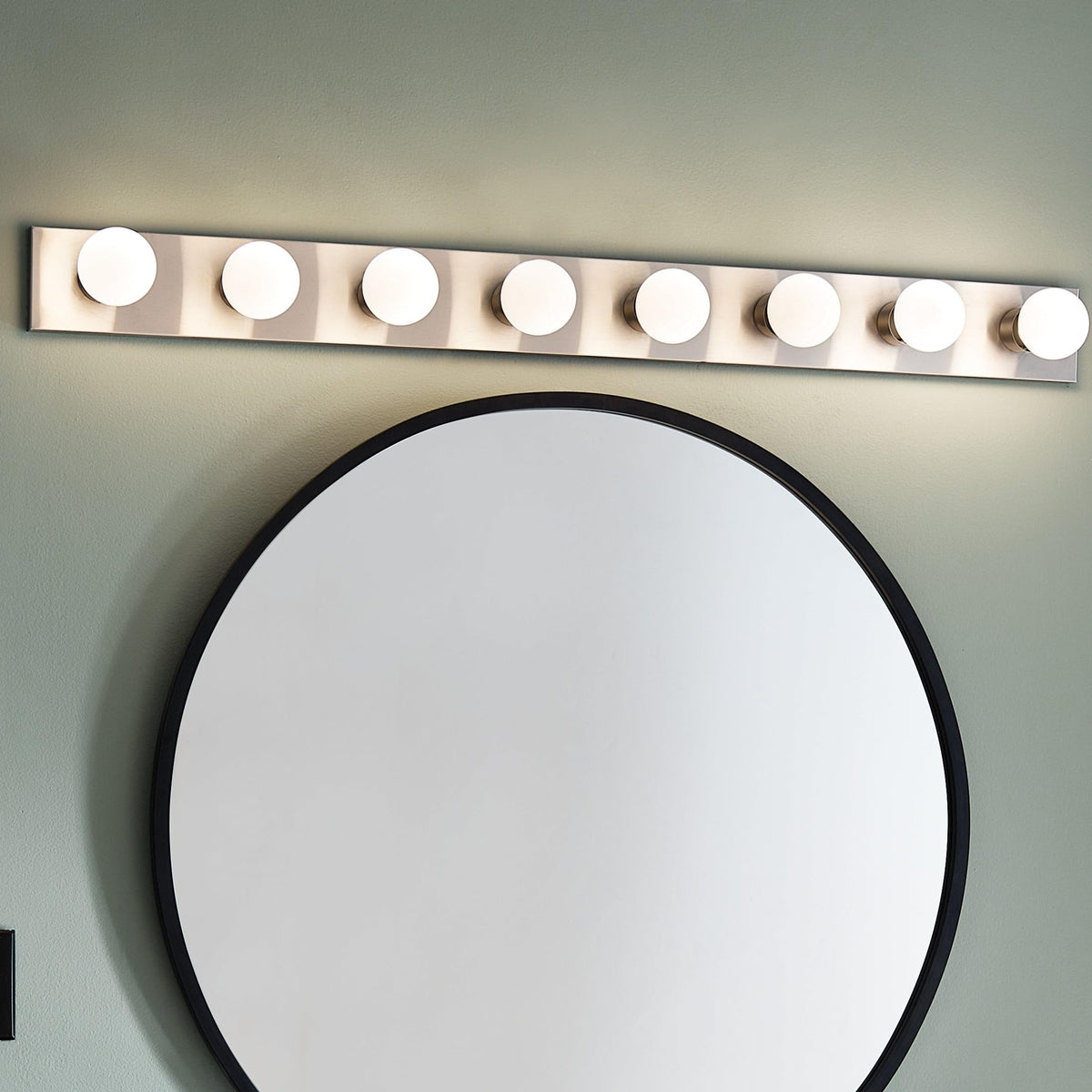 Kichler linear 48-inch vanity bar showcasing brushed nickel wide profile