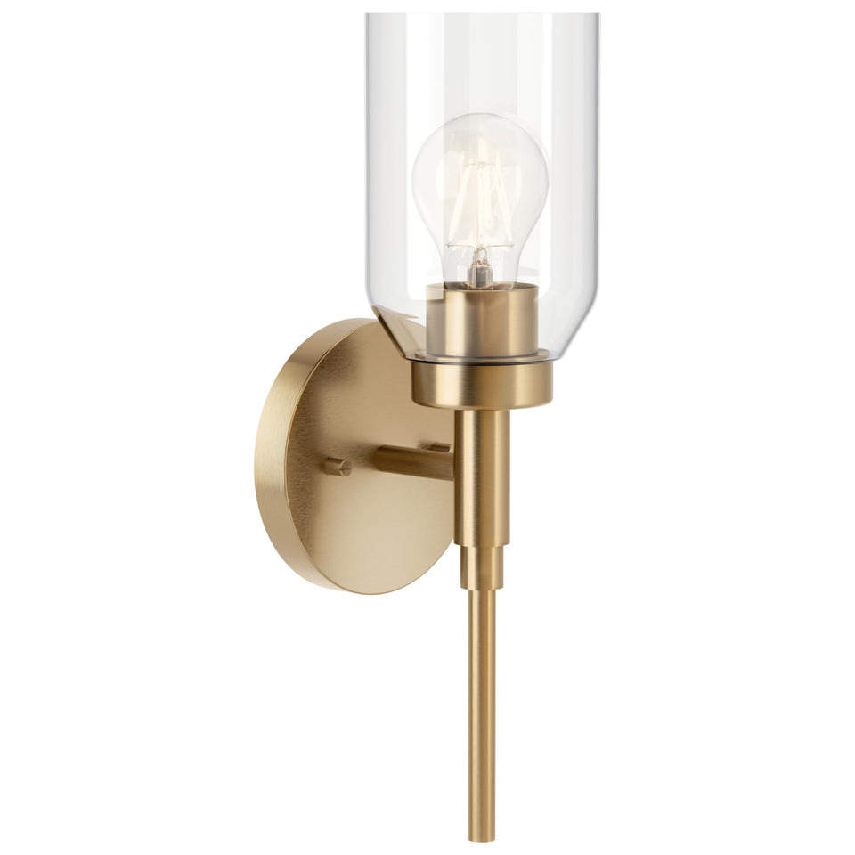 Kichler Madden 1-light wall sconce with clear glass, ideal for bathroom vanity lighting.