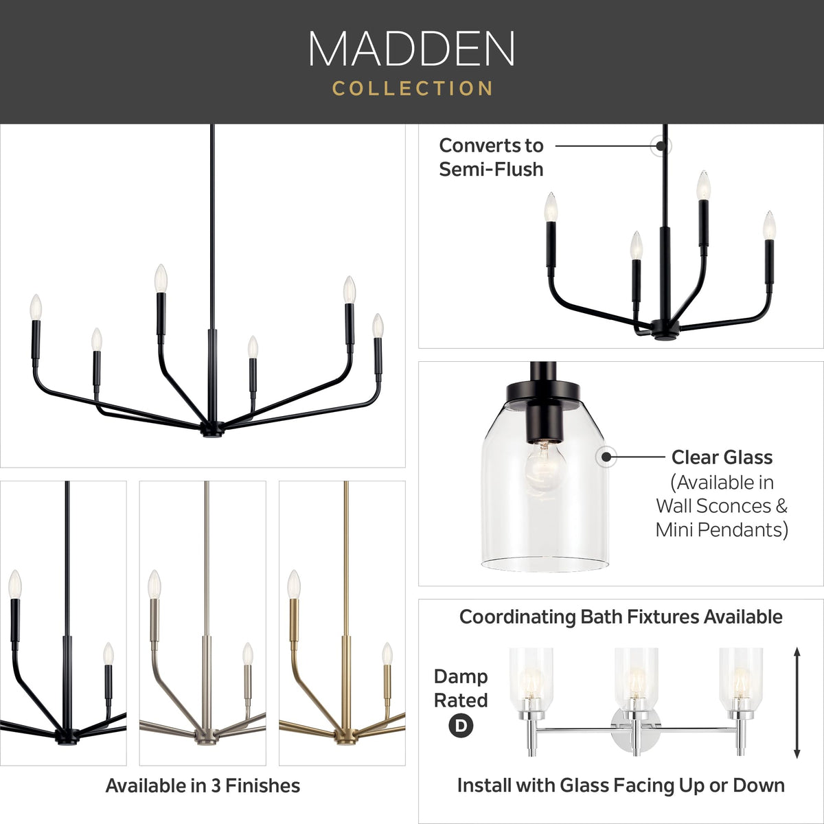 Kichler Madden wall sconce in champagne bronze finish adds refined glow to hallways.
