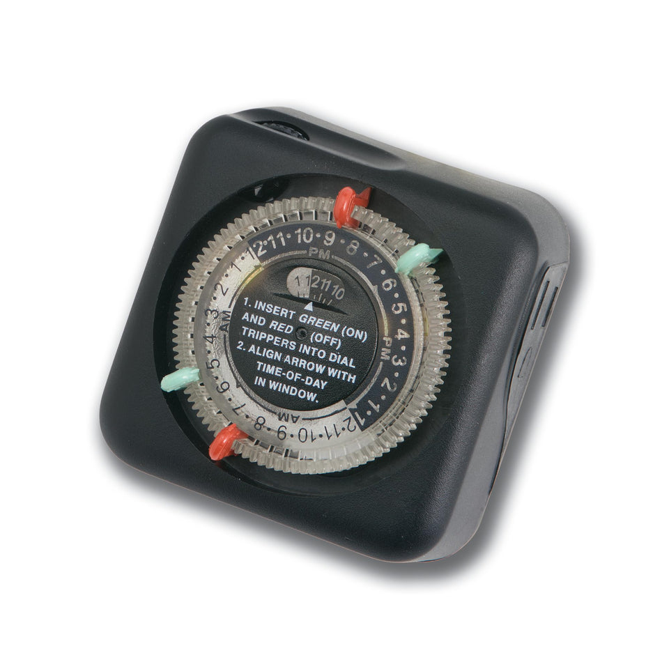 Kichler 15557BK outdoor timer dial with LED backlight for easy nighttime setting.