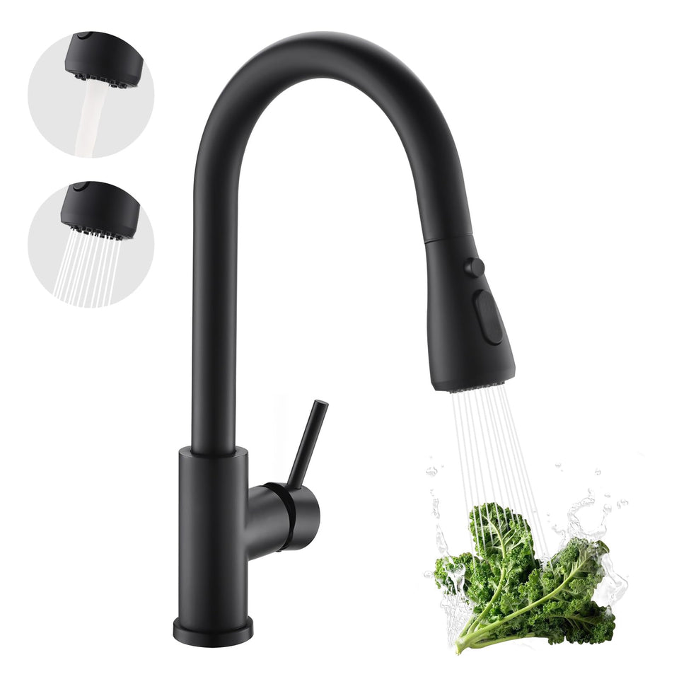 Kicimpro matte black faucet with pull-down sprayer for easy daily cleaning