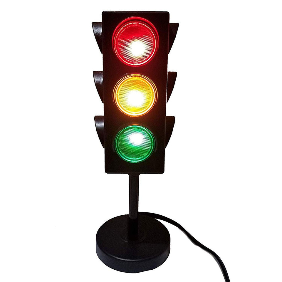 Kicko 11-inch traffic lights lamp on its base adds playful urban decor to a desk
