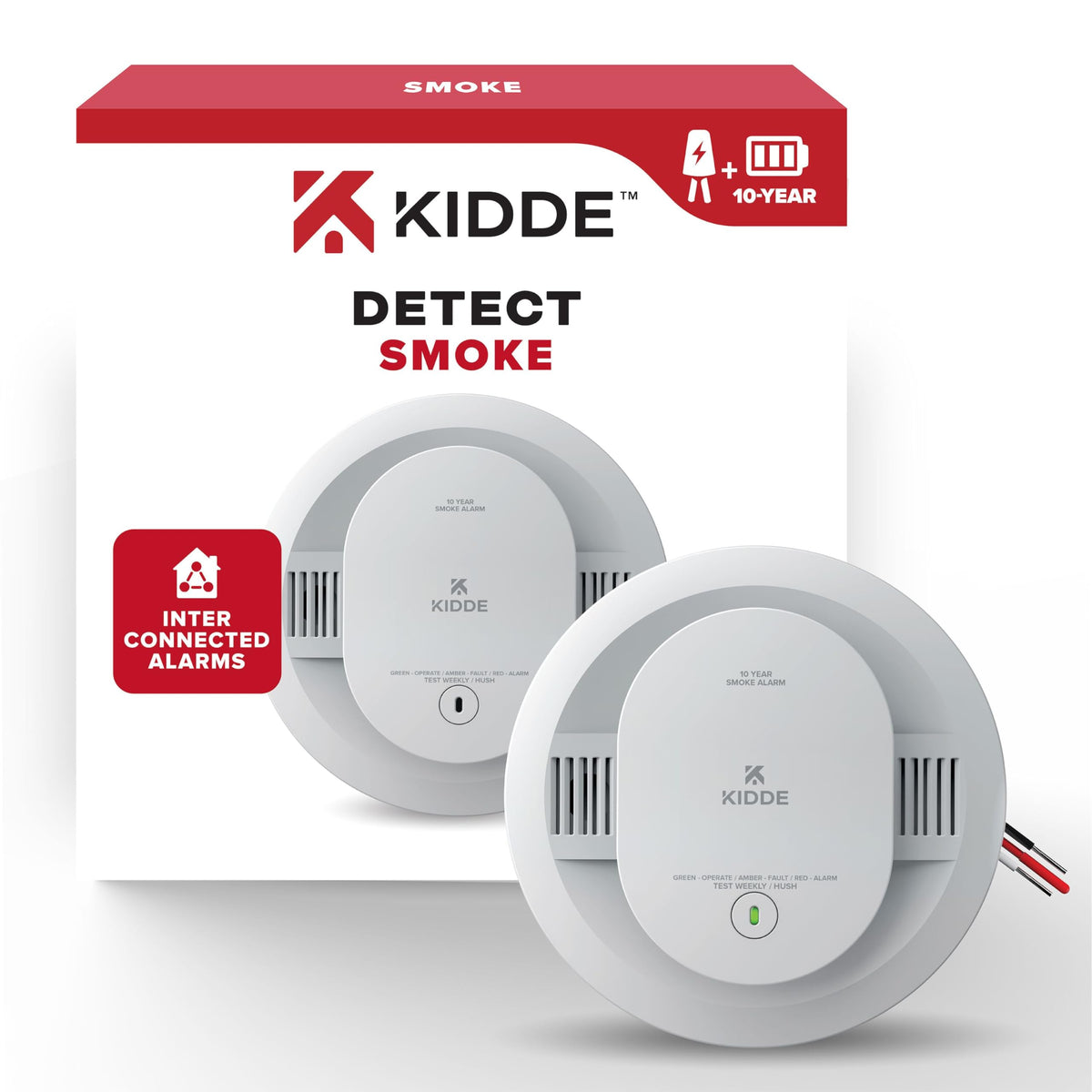 Kidde 20SA10 smoke detector front view shows compact design for room coverage.