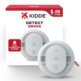 Kidde 20SA10 smoke detector front view shows compact design for room coverage.