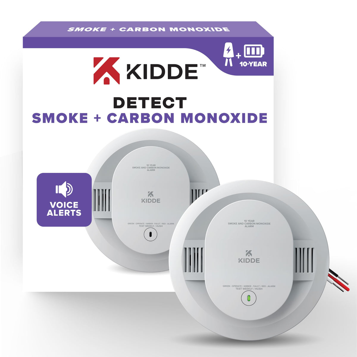 Kidde 30CUA10-V front view dual smoke and CO detector for home safety
