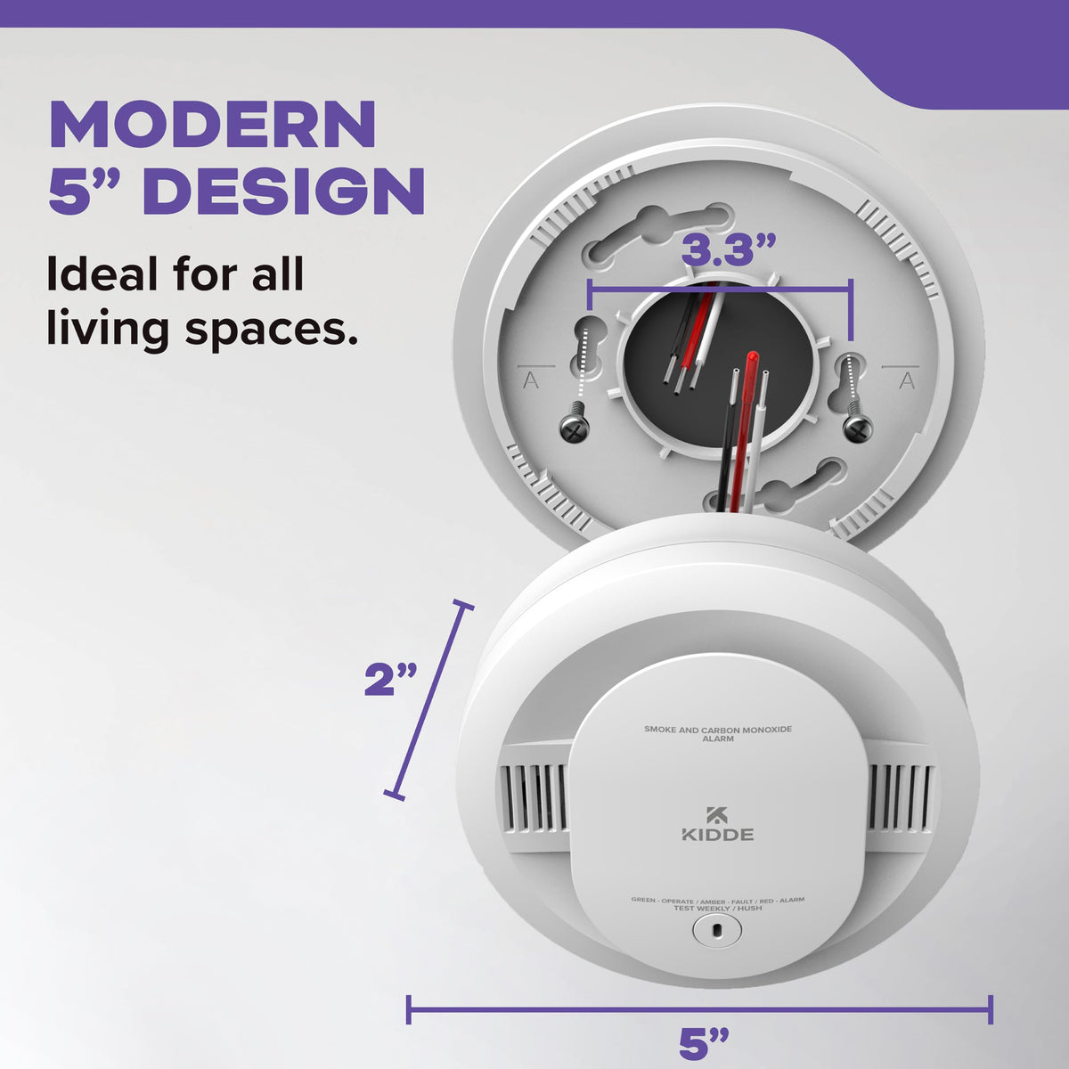 Kidde 30CUAR-V five-inch design fits living spaces with easy mounting.