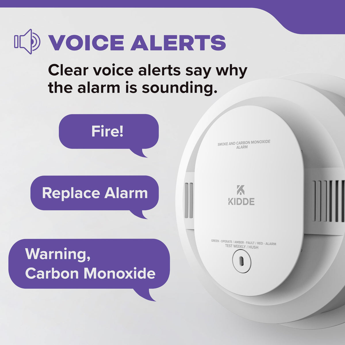 Kidde 30CUAR-V LED status lights indicate status at a glance.