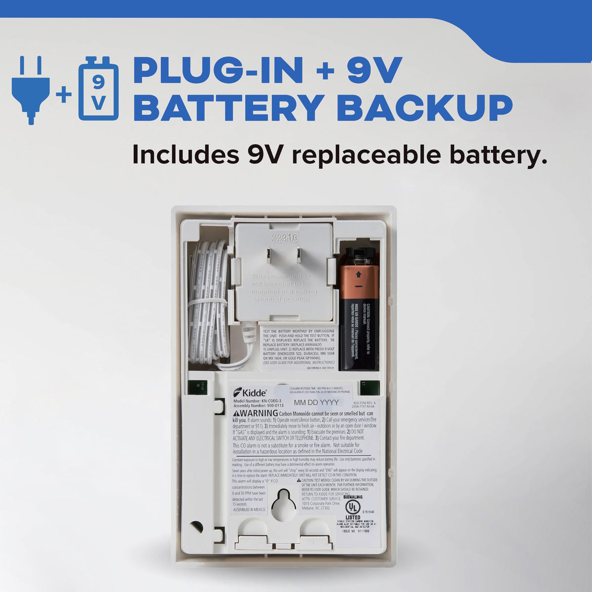 Kidde alarm emits an 85 dB alert when gas is detected