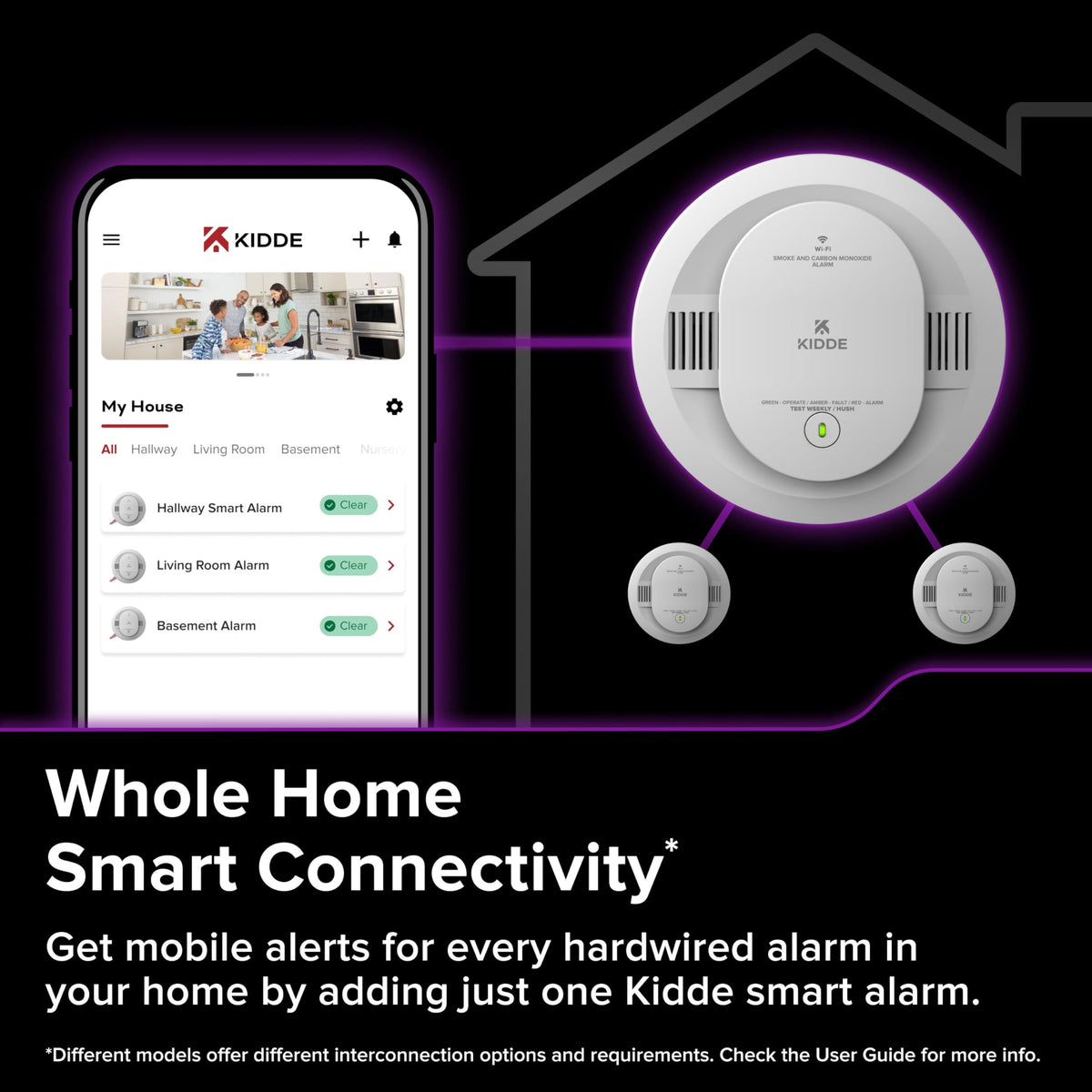 Kidde app on phone showing setup for real-time alerts