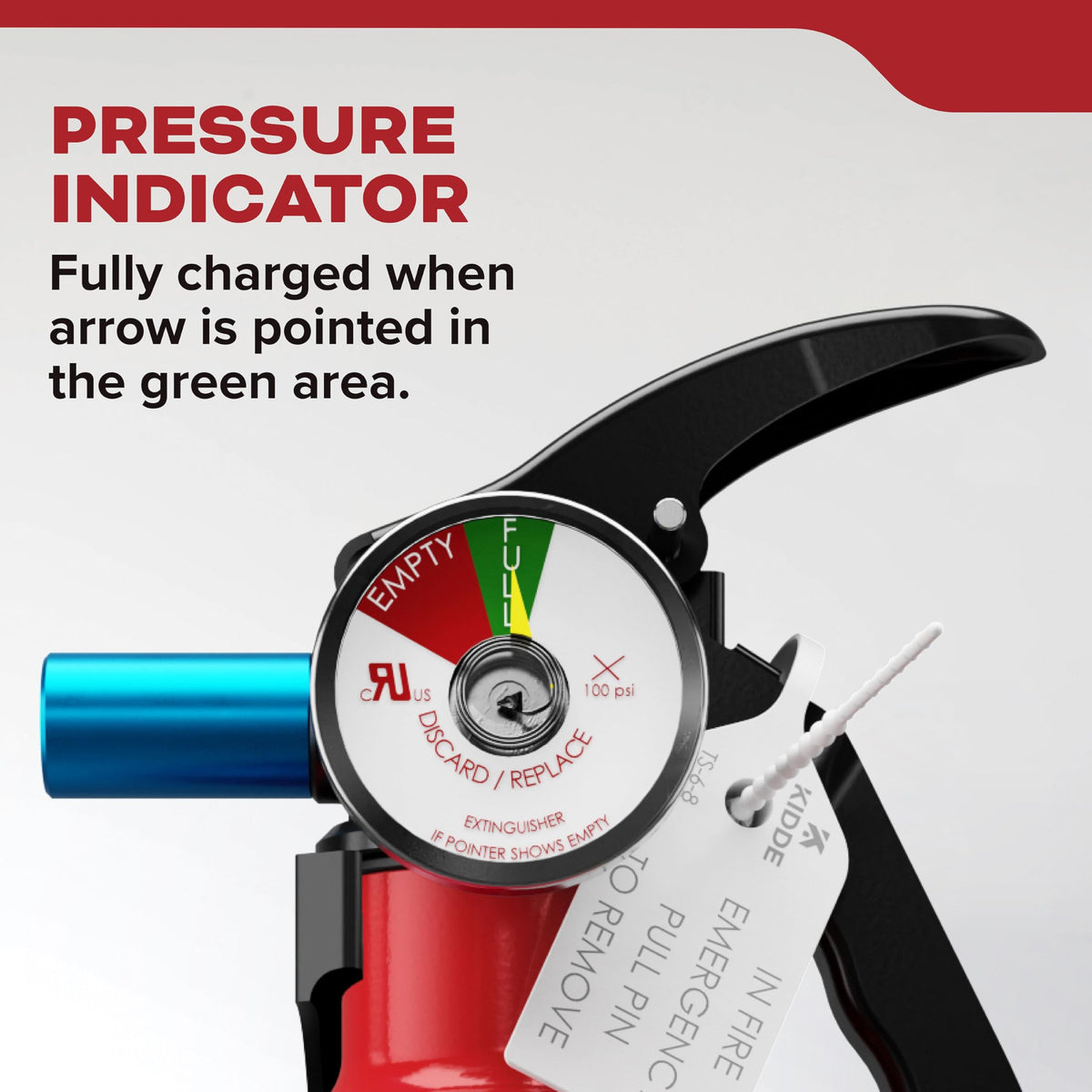 Kidde extinguisher discharges in 8–12 seconds, offering rapid response range.