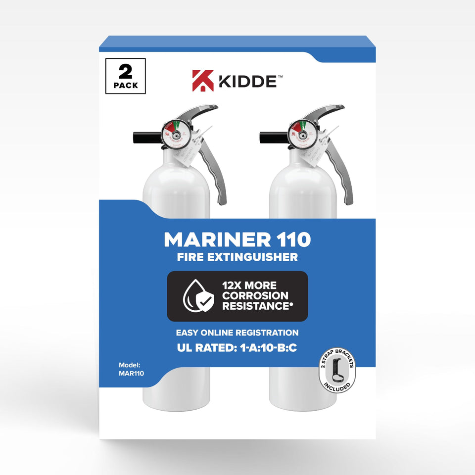 Kidde 1A10BC boat extinguisher front view, ready for immediate marine fire response.