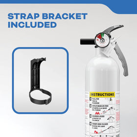 Strap bracket included for fast mounting and accessible safety placement.