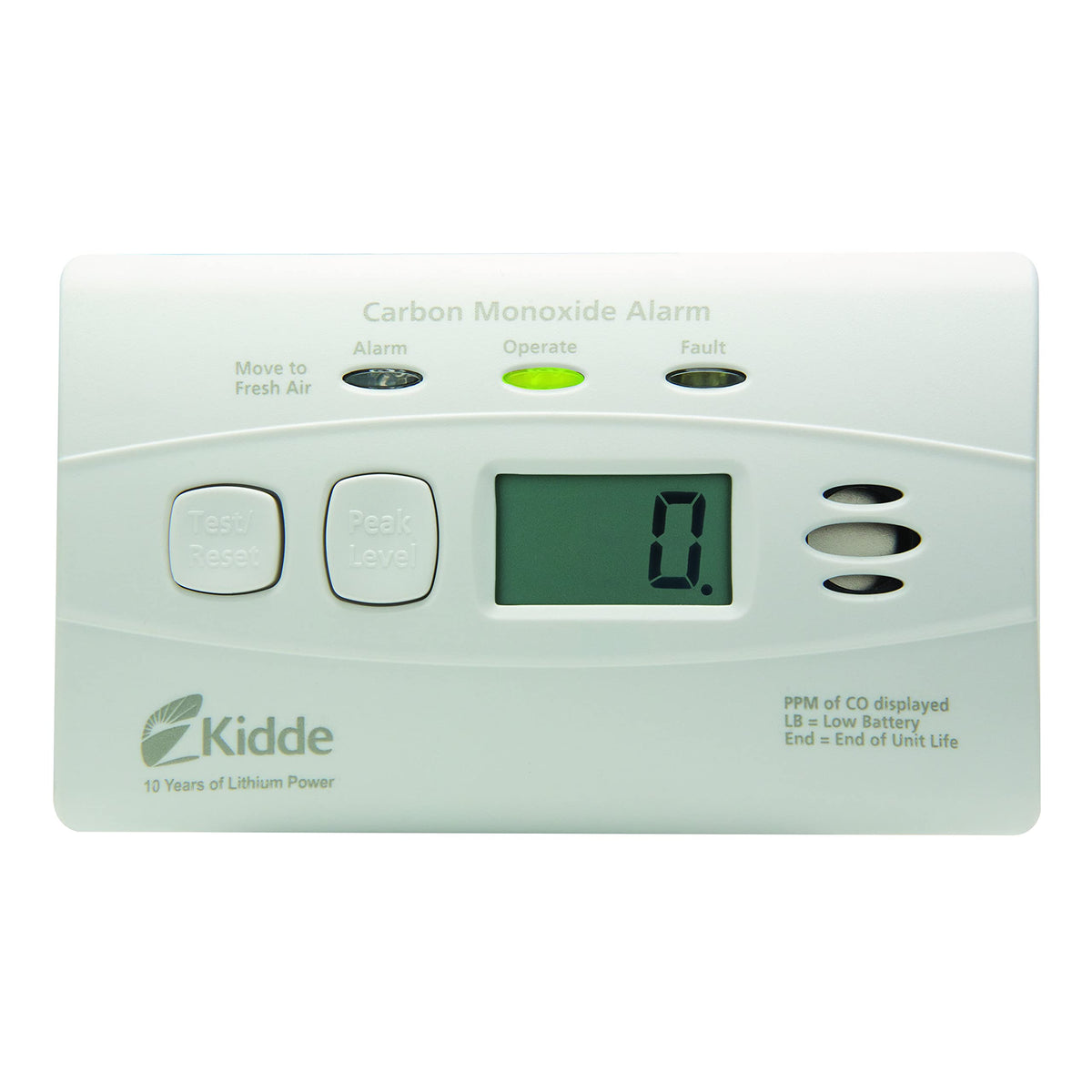 Kidde C3010D with LED indicators green, red, amber for status at a glance