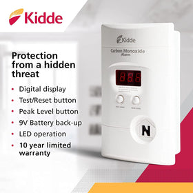 Kidde CO detector emits an 85 dB alarm when CO is detected.