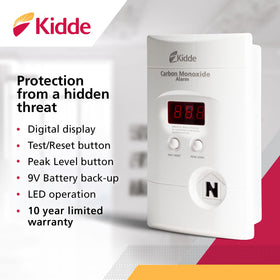 Kidde CO detector with 9V backup battery ensures protection during outages