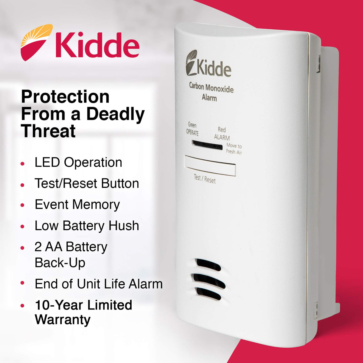Kidde CO detector with AA backup safeguards during power outages