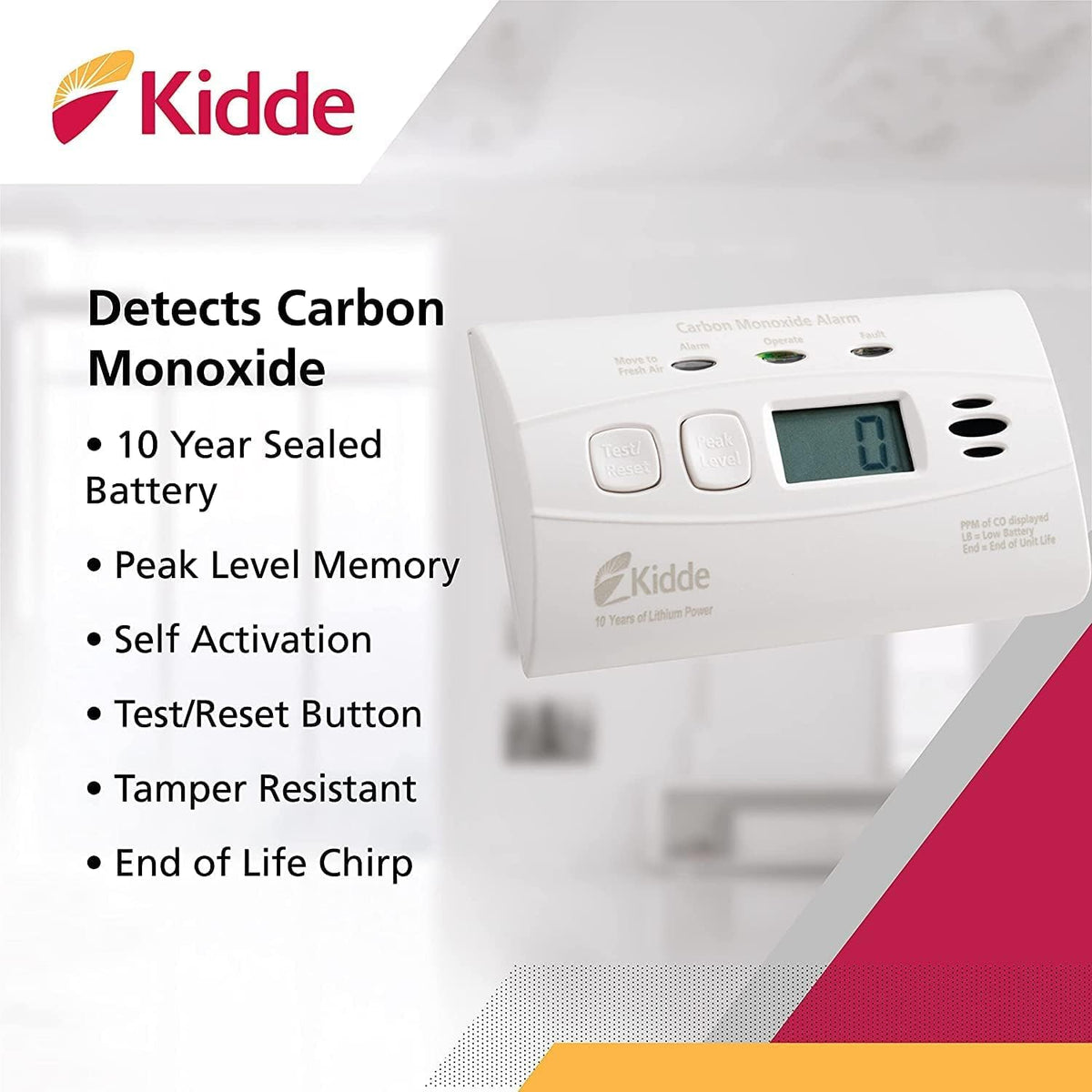 Kidde CO detector digital display showing CO levels in real time