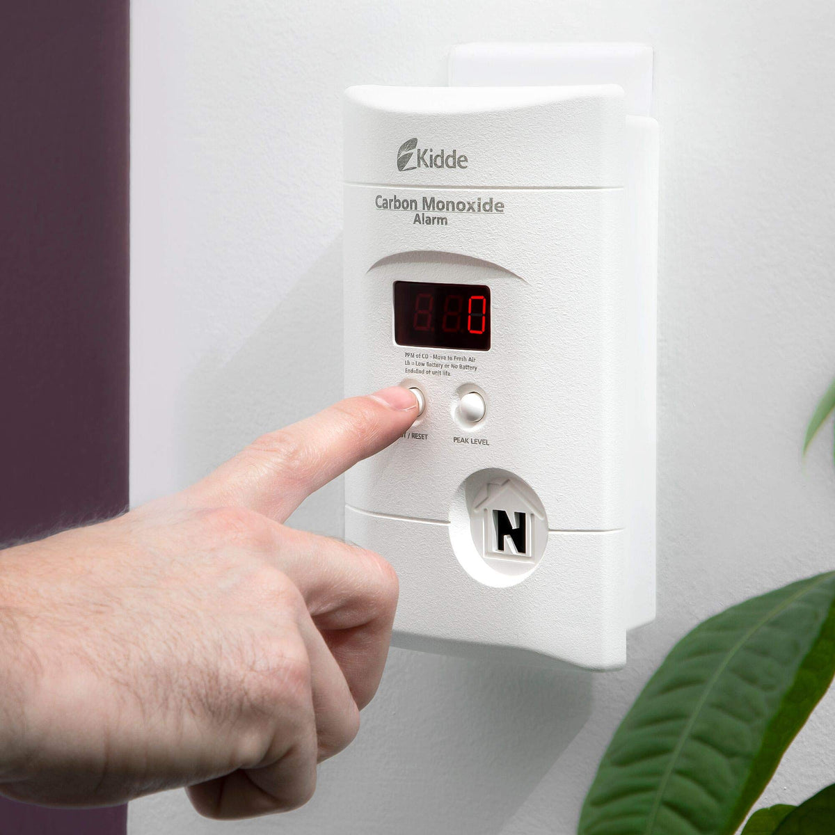 Kidde CO detector Smart-Hush button silences alerts for a short period