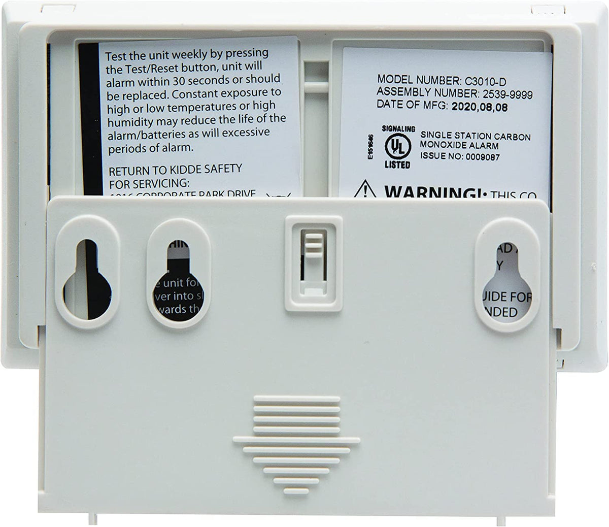 Kidde CO detector installable on wall or tabletop for flexible placement