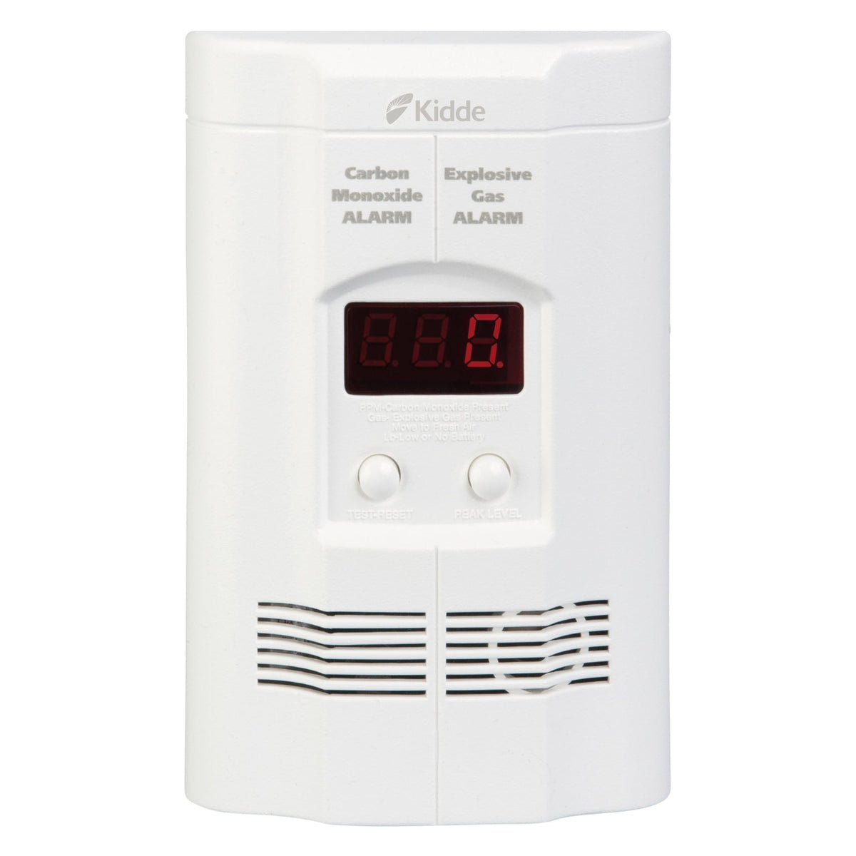 Kidde CO and explosive gas alarm plugged into wall outlet for continuous protection