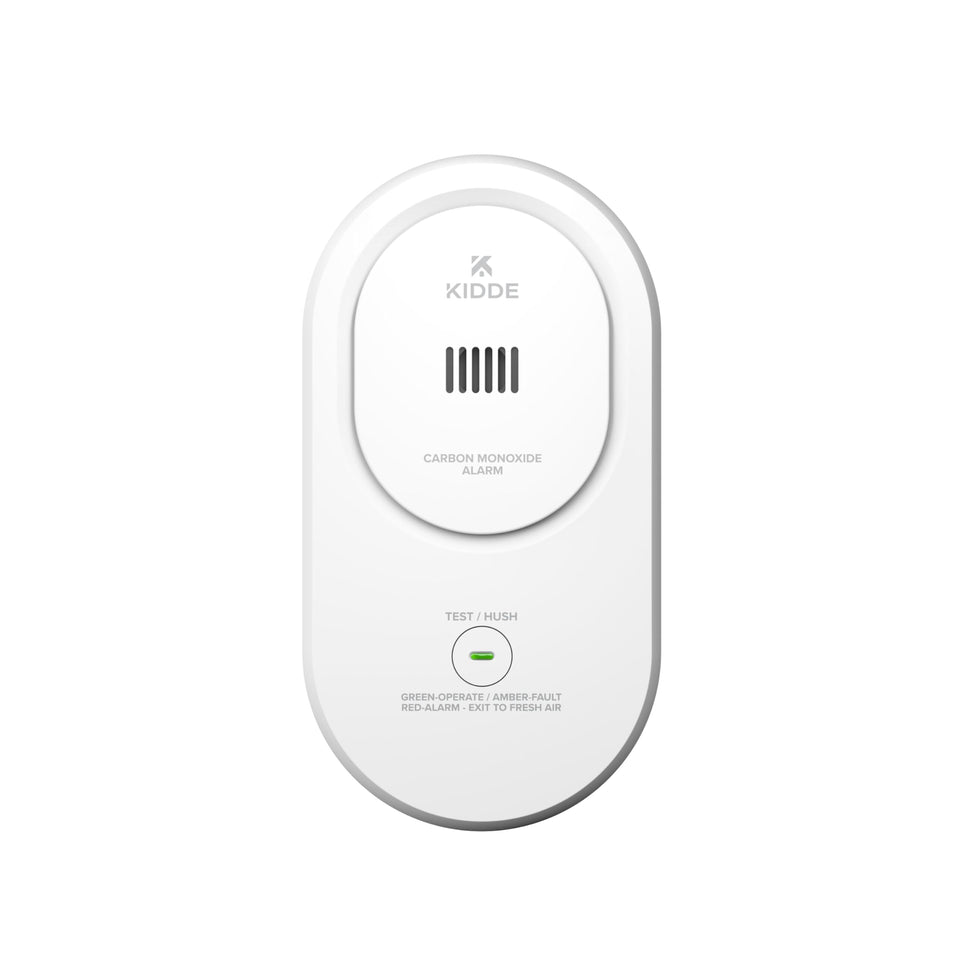 Kidde COP detector front view highlights compact plug-in design for home safety.