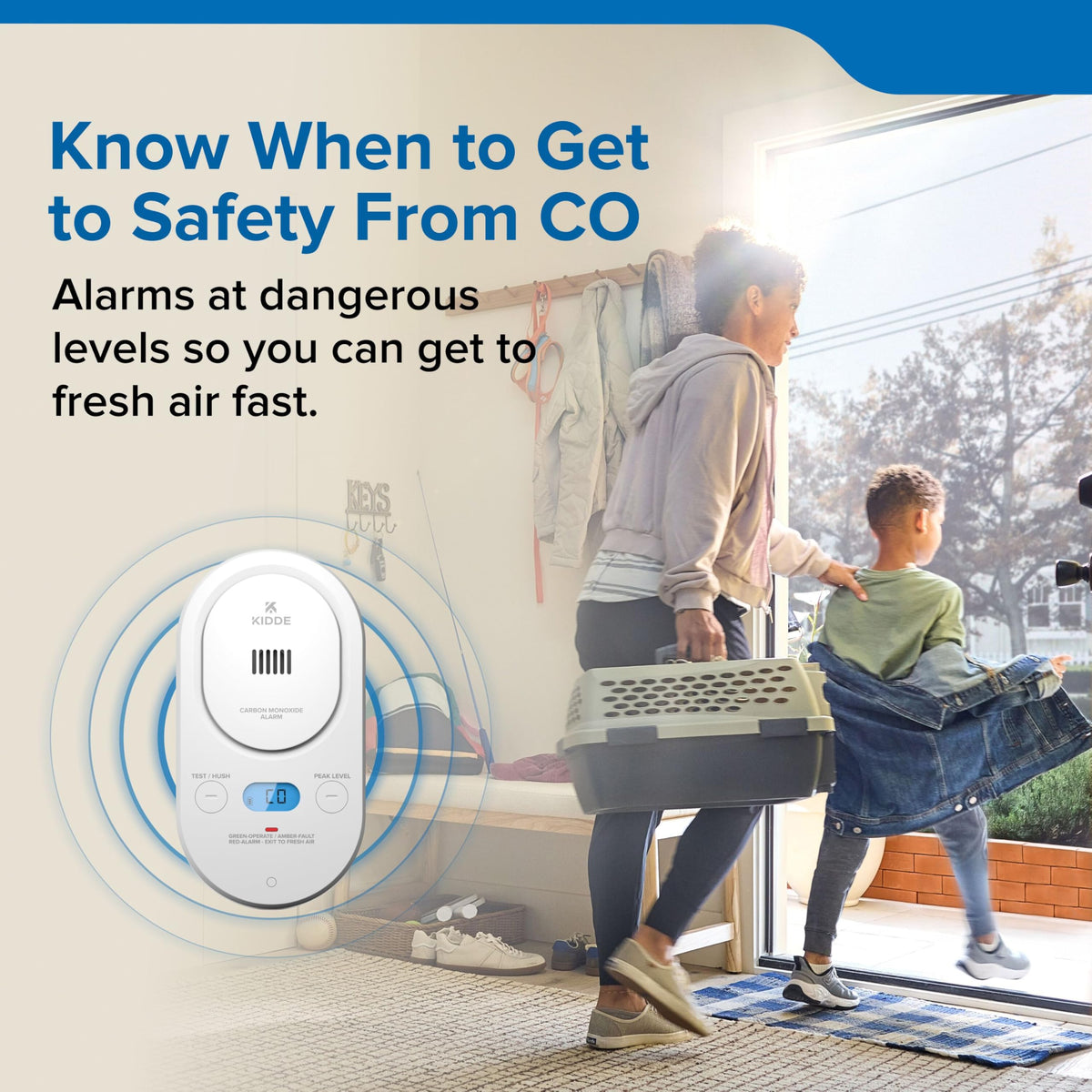 Kidde COPD CO detector showing rotating plug for flexible placement.