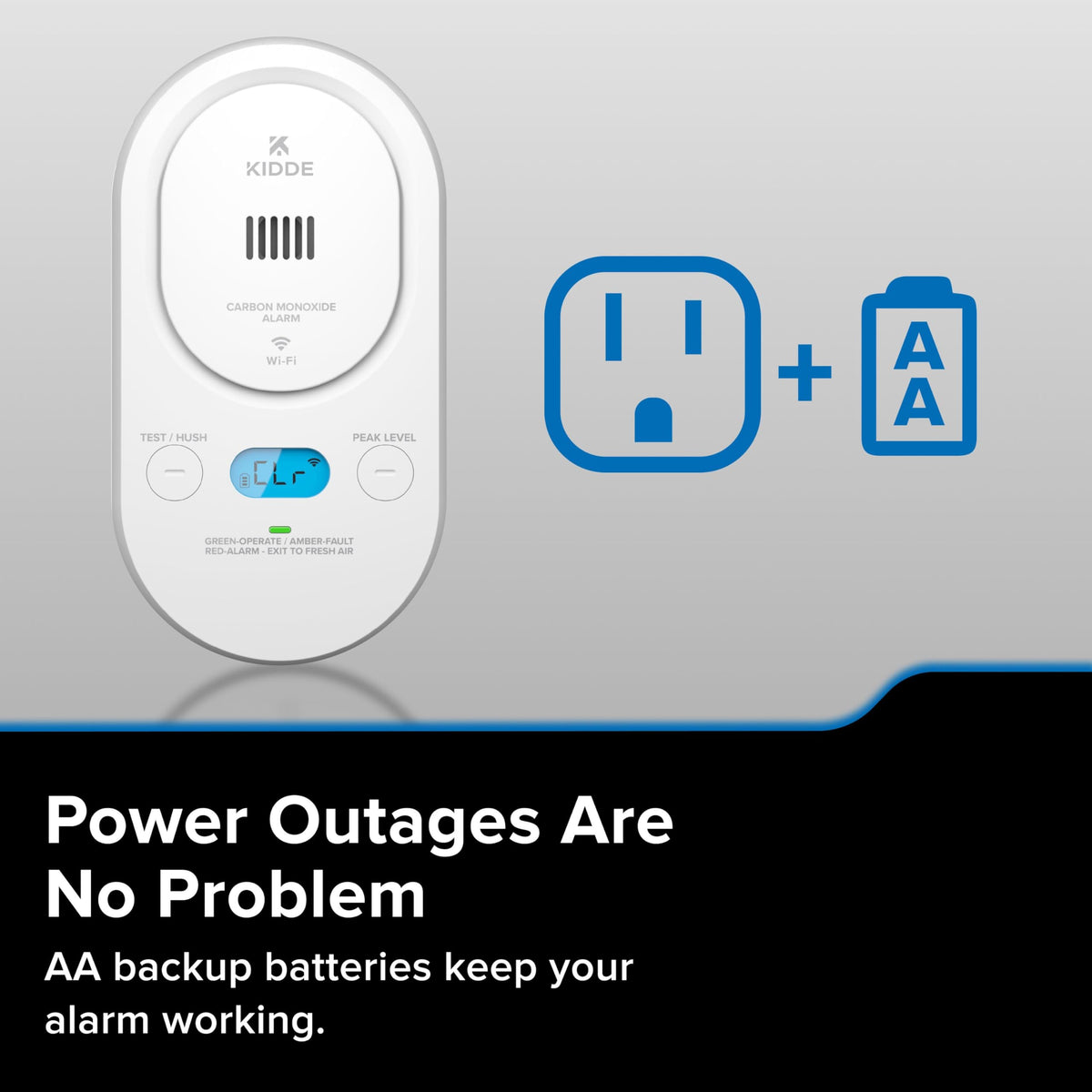 Kidde COPDW 85 dB alarm provides a loud, clear alert