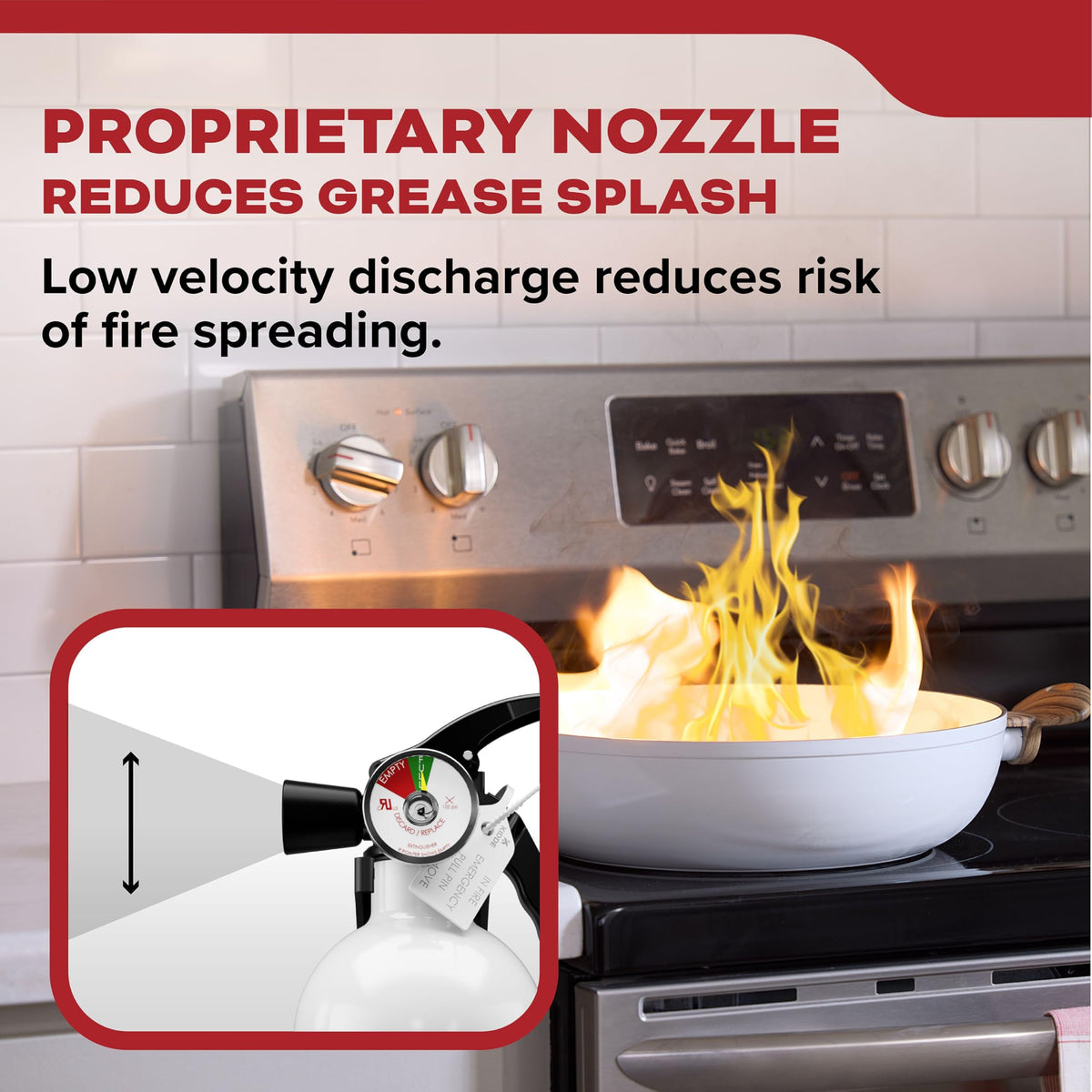 Kidde extinguisher pressure indicator shows green when charged and ready.