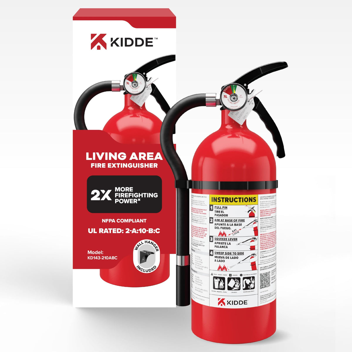 Kidde 2A10BC fire extinguisher mounted on wall for quick access