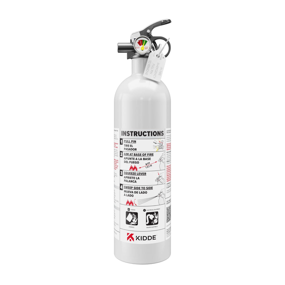 Kidde boat fire extinguisher exterior view highlights accessibility on deck.