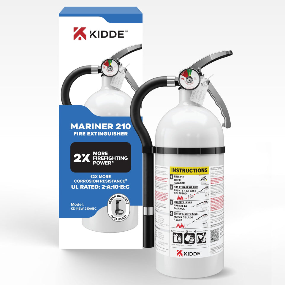 Kidde fire extinguisher for boats with compact design ideal for storage
