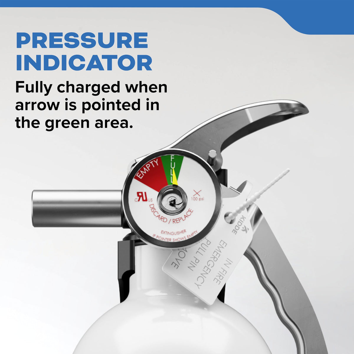 Kidde extinguisher discharges in 8–12 seconds at 100 PSI