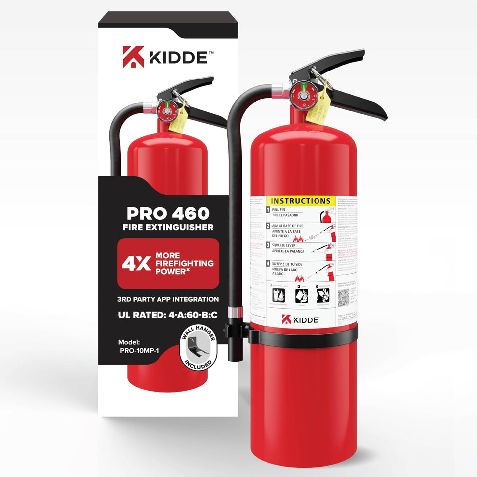 Kidde 4A60BC office fire extinguisher on wall for quick response.